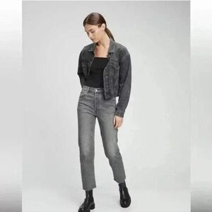 GAP Jeans Women’s Size 31 12R Cheeky Straight High Rise Gray Wash Pants Raw Hem
